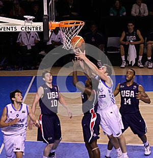 Basketball player rebounding