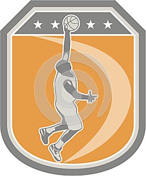 Basketball Player Rebounding Ball Shield Retro