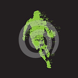 Basketball player running with ball, grunge style, isolated abstract vector silhouette