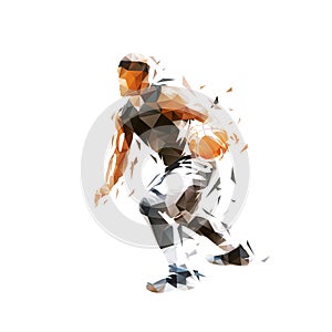 Basketball player running with ball, isolated low poly vector illustration. Team sport athlete