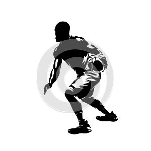 Basketball player running with ball, isolated vector silhouette. Team sport athlete