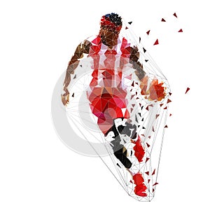 Basketball player running with ball, low polygonal vector illustration. Geometric team sport ahtlette