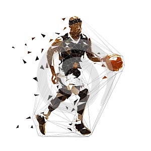 Basketball player running with ball, low polygonal vector illustration. Geometric team sport ahtlette