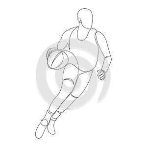 Basketball player running and holding the ball continuous one line drawing. Athlete dribbling minimalist vector