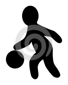 Basketball player runs and hits the ball with his hands. Silhouette. Man plays team sports game