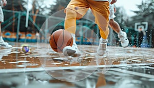 Basketball player s hands dribbling ball with skill and finesse, olympic sport concept