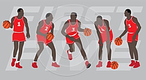 Basketball player shape silhouette vector set action pose