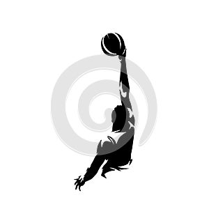 Basketball player shooting ball, abstract isolated vector silhouette. Basketball logo