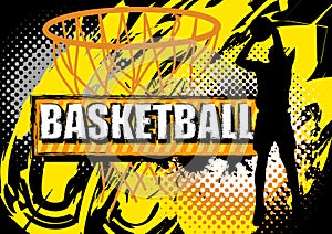 Basketball player shooting ball on grunge background