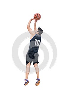 Basketball player shooting on white