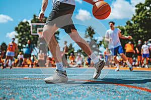 Basketball player showcasing skill and finesse, dribbling ball in summer olympics sport concept