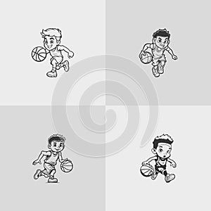 basketball player silhouette NBA sports game vector set design