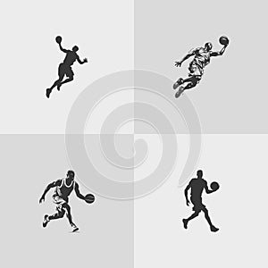 basketball player silhouette NBA sports game vector set design