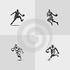 basketball player silhouette NBA sports game vector set design