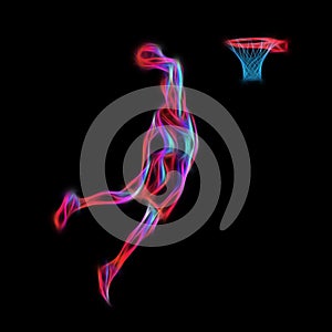 Basketball player Slam Dunk Neon Glow Silhouette