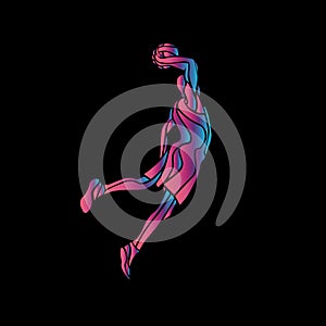 Basketball player Slam Dunk Neon Glow Silhouette