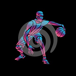 Basketball player Slam Dunk Neon Glow Silhouette