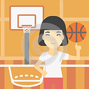 Basketball player spinning ball.