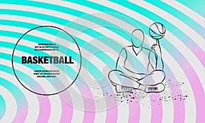 Basketball player spins the ball on finger. Vector outline of sitting basketball player illustration.