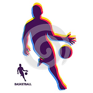 Basketball player standing and dribbling the ball. Sport Symbol. Design Element. Vector Illustration