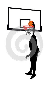 Basketball player stunt jumping and dunking silhouette isolated on white background. Basketball player making slam dunk.