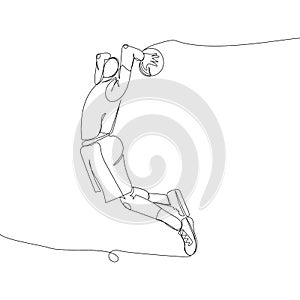Basketball player throws the ball one line art. Continuous line drawing sports, game, training, championship, ball, man