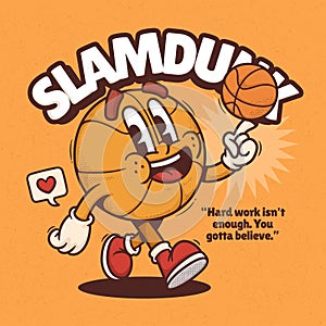 Basketball Player Trendy Retro Cartoon Vector Hand Drawn 1