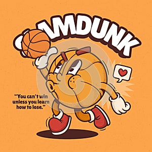 Basketball Player Trendy Retro Cartoon Vector Hand Drawn 10