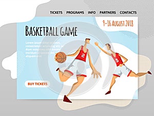 Basketball players in abstract flat style. Men playing with a basketball ball. Vector illutration, design template of