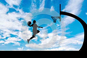 Basketball players jumping dunk silhouettes