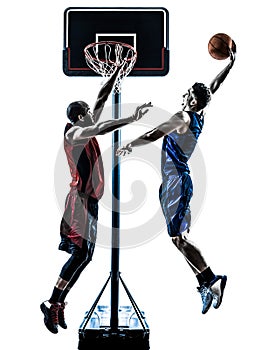 Basketball players man jumping dunking silhouette