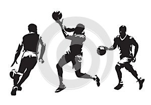 Group of basketball players, set of isolated vector silhouettes. Team sport, active people