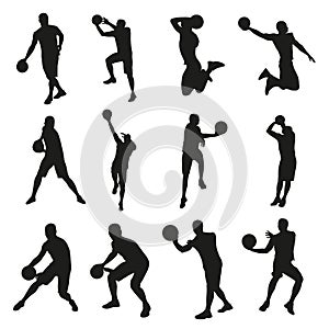 Basketball players, set of vector silhouettes
