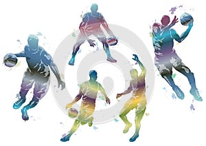 Basketball Players Silhouette Set Isolated On A White Background. Vector Illustration.