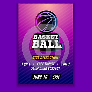 Basketball Poster with Ball Playoff Advertising. Event Announcement
