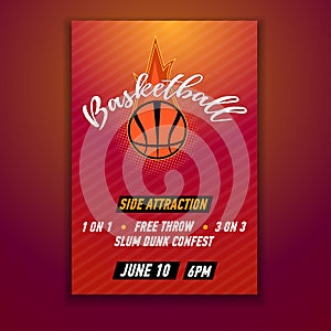 Basketball Poster with Ball Playoff Advertising. Event Announcement photo