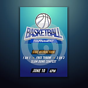 Basketball Poster with Ball Playoff Advertising. Event Announcement photo