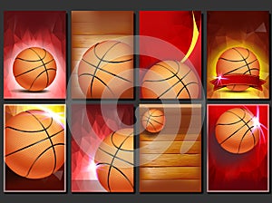 Basketball Poster Set Vector. Empty Template For Design. Basketball Ball. Tournament. Sport Event Announcement. Banner