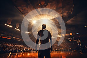 Basketball pro player standing in the court ready to play. AI Generated