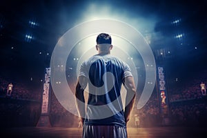 Basketball pro player standing in the court ready to play. AI Generated