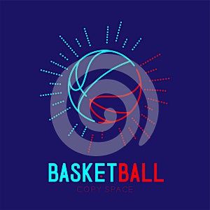 Basketball with radius frame logo icon outline stroke set dash line design illustration