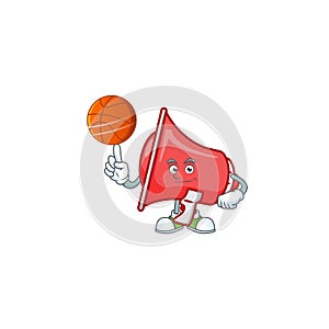 With basketball red loudspeaker cartoon character with mascot