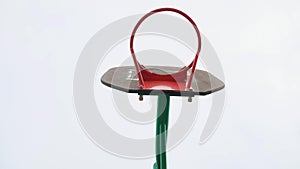 Basketball ring without grid on the sky background. old basketball ring. street basketball concept lifestyle sport