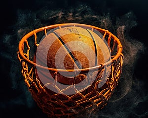Basketball shot in the net of the basket. Generative Ai
