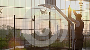 Basketball single practice on the urban playground