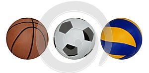 Basketball ,Soccer ball and Volleyball isolated on white Background.