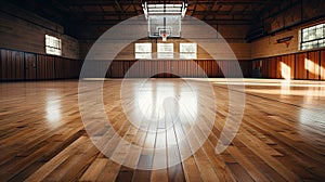 Basketball in sport arena, Empty Indoor basketball court. Horizontal panoramic