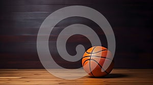 Basketball sport ball on court, wood floor and wide background with copy space