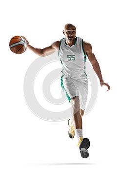 Basketball. Sport energy. Professional basketball player in motion and action. Isolated. Sport emotion