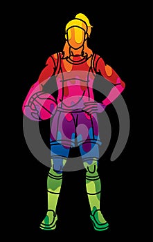 Basketball Sport Female Player Action Cartoon